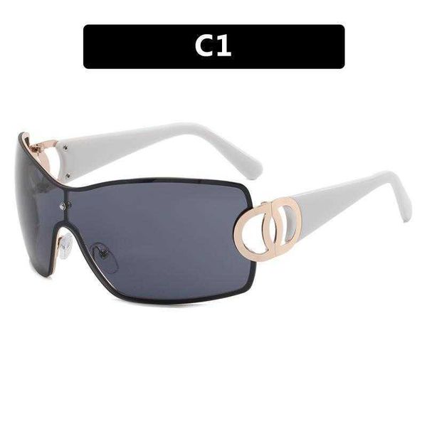 

trendy large frame metal sunglasses girl personality one piece retro modern, Blue