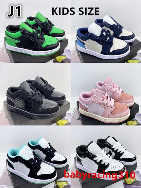 

kids jumpman 1 low lucky green basketball shoes 2023 1s black phantom pink blue boy girls sports shoes us7.5c-us3y
