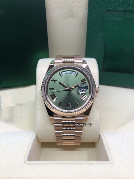 

box papers high-quality watch new day-date 40 rose gold olive roman 2023 watch, 40mm 228235 bracelet mechanical automatic men watches, Slivery;brown
