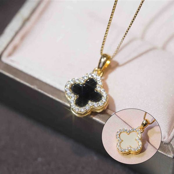 

van clover necklace four leaf chain jewelry new four leaf grass sided women's bead high sense student collar chain, Silver