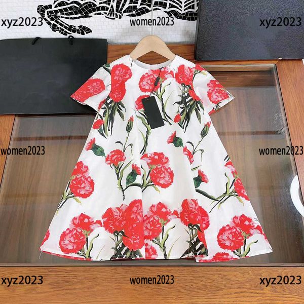 

luxury girls designer dress inner lining made of pure cotton size 100-160 cm summer safflower printing skirt new product, Red;yellow