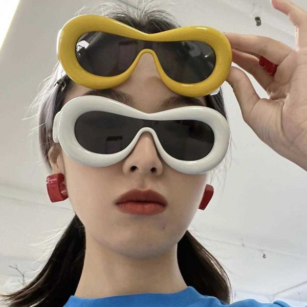 

girl sunglasses one piece concave shape funny sun glasses inflatable bread, Blue
