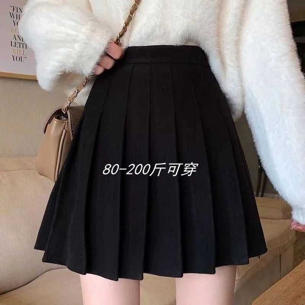 

pleated a-line large chubby mm slimming versatile short half length small student anti slip pant female skirt, Black