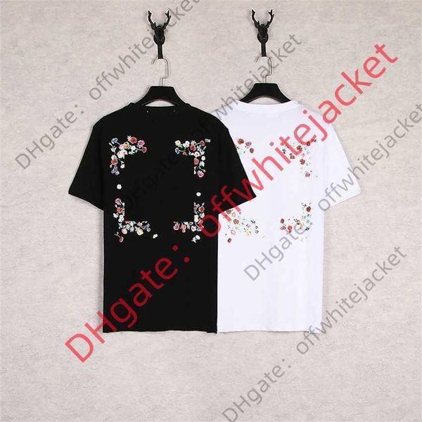 

2023 brand short-sleeve summer cotton hip-hop t shirt men tshirt casual couple tees korea small flowers printing o-neck, White;black