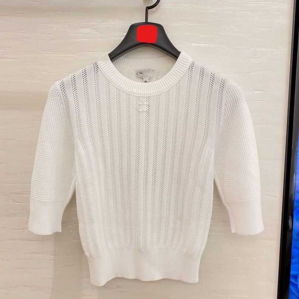 

2023 new women's tshirt shirt spring celebrity embroidery cutout temperament sweet pullover round neck sleeve knitted women, White;black