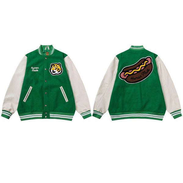 

nigo human made tiger head dog maoni baseball jacket for men and women, Black;white