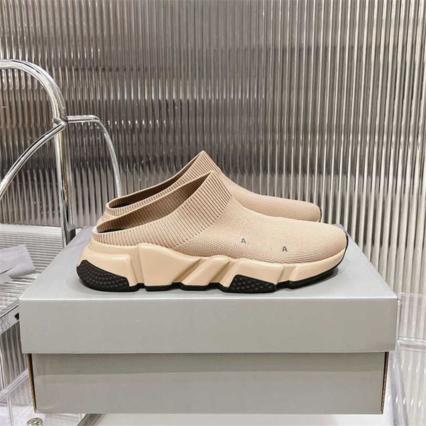 

fashion slippers 2023 balencaigaity summer men's and women's flats thick soled leather rubber letter logo casual socks slippers 04, Black