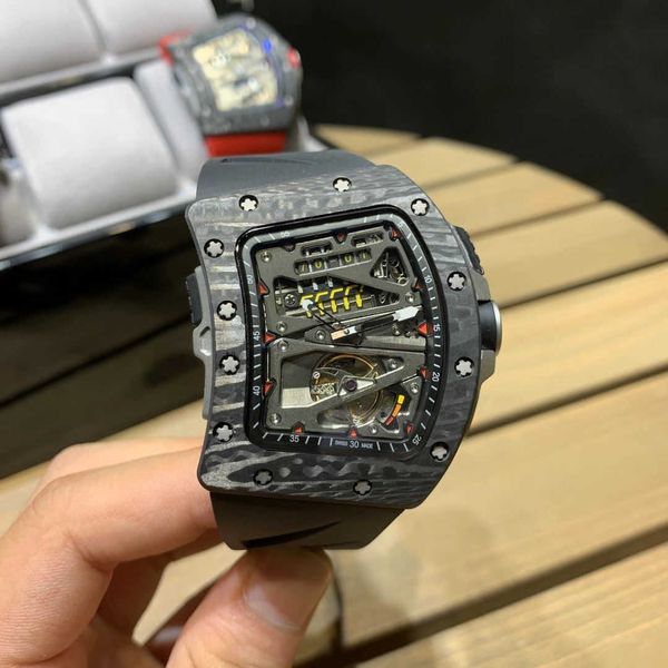 

formula luxury watches richa milles one racing carbon fiber mens fully automatic mechanical cutout personality fashion atmosphere, Slivery;black
