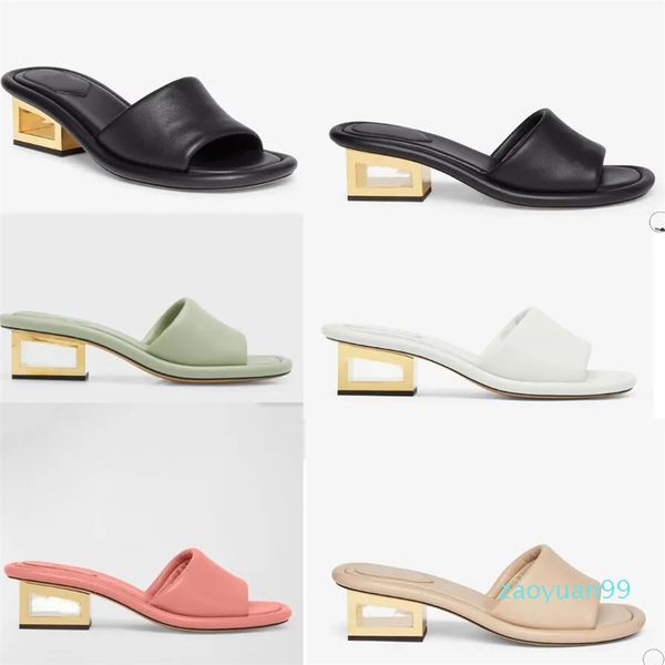 

slipper heel sandal luxurys heel gold fendyity women baguette black leather slides sculptural heel baguette comfort shoes 35-42 uegd