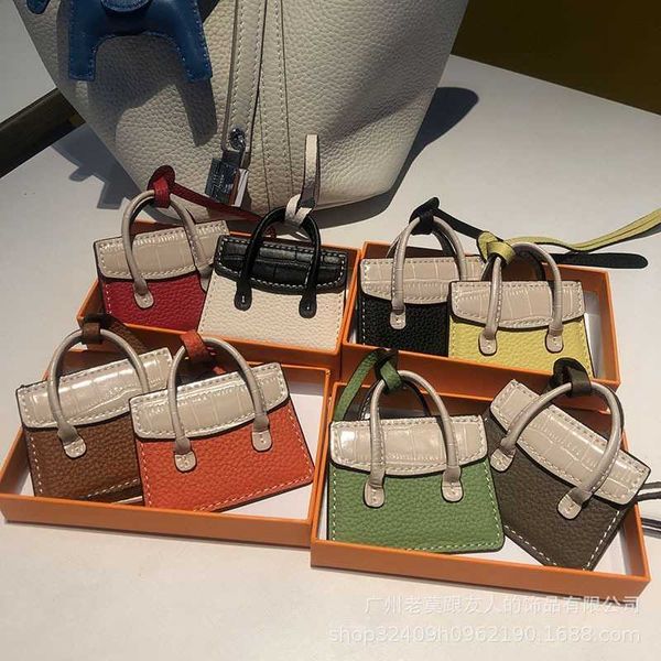 

mini bag with genuine leather pendant car keychain female creative bucket, Silver