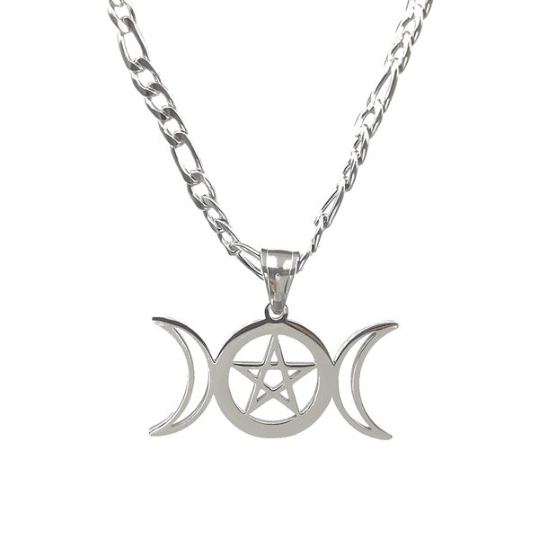 

exquisite goddess pendant necklace pentagram witch stainless steel jewelry three moons wizards and pagans 18-30inch nk chain marchgoddess, Silver