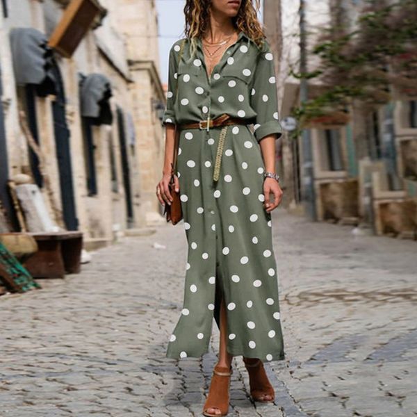 

casual dresses polka dot print maxi women's beach vacation button sewn long tassel shirt women's plus size robe women's dress, Black;gray