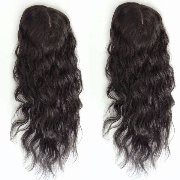 

wavy clips on hair er piece 6x6" virgin natural wave hair silk base ers 15x16 cm middle part for women, Black;brown