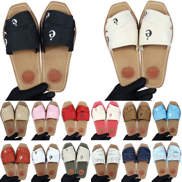 

womens designer woody sandals mules flat slides light tan beige white black pink lace lettering fabric canvas slippers summer outdoor shoes