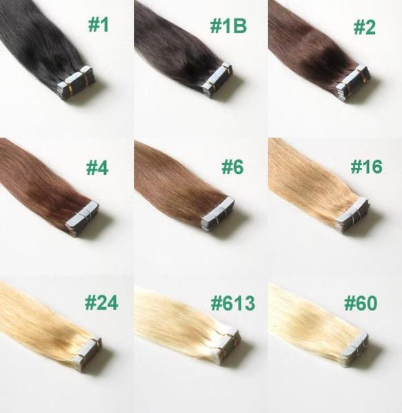 

9 colors 100g 40pcs a lot 16quot to 24quot tape in skin weft hair extension remy tape in brazilian hair extensionsmix color6680117, Black