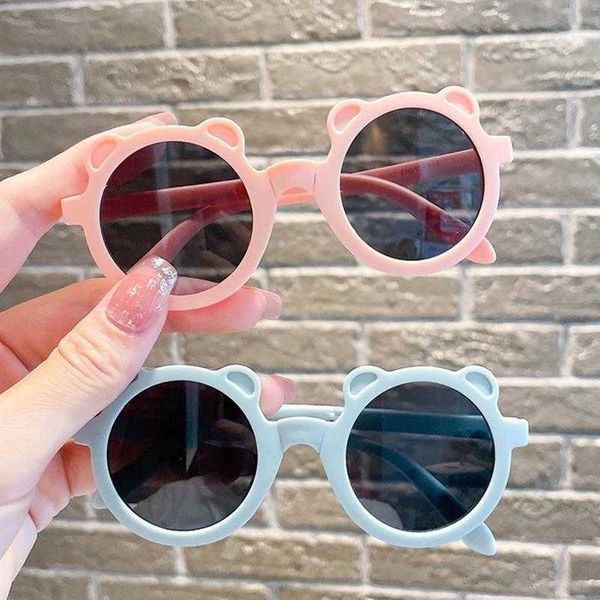 

portable cartoon folding sunglass glasses personality bear round childrens, Blue