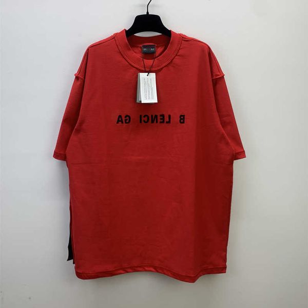 

womens designer t shirt shirt high version 2023 summer family mirror letter embroidery os loose reverse wear sleeve t-shirt, White;black