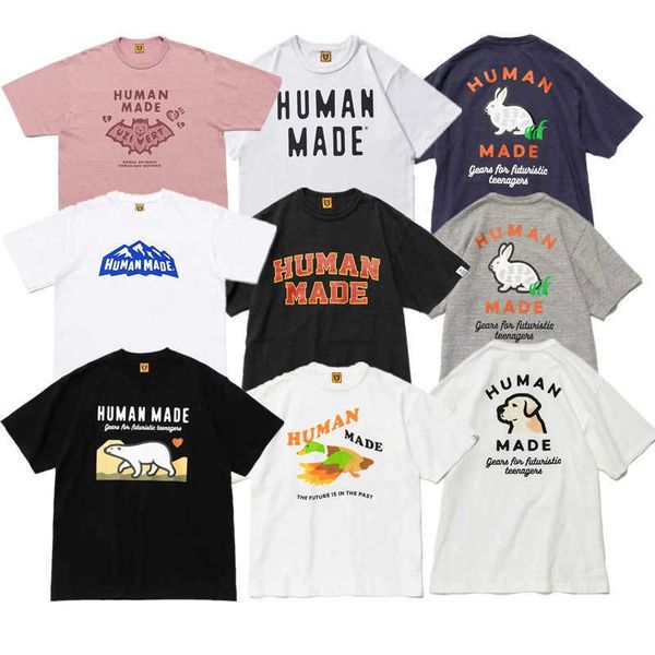 

human made english letter cartoon print short sleeve bamboo joint cotton loose t-shirt, Black;white