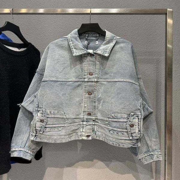 

2023 new designer womens t shirt high-end shirt high version product trend washed old reversed denim cardigan jacket men, Black;brown