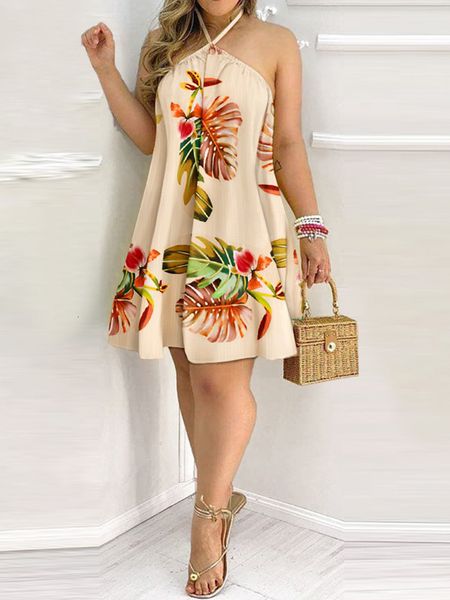 

casual dresses tropical print halter backless women strapless summer 230410, Black;gray