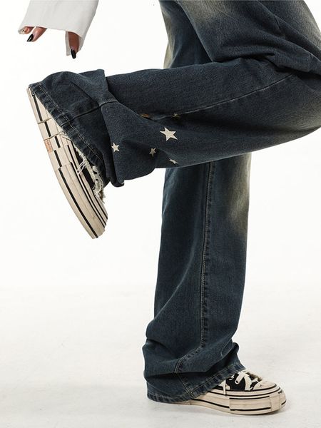 

women s jeans retro wash stars print women harajuku jean trousers high waist loose wide leg denim pants female american style streetwear chi, Blue