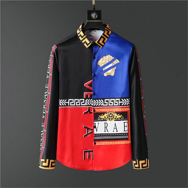 

luxury designer shirts mens fashion geometric print bowling shirt hawaii floral casual shirts men slim fit long sleeve -3xl, White;black