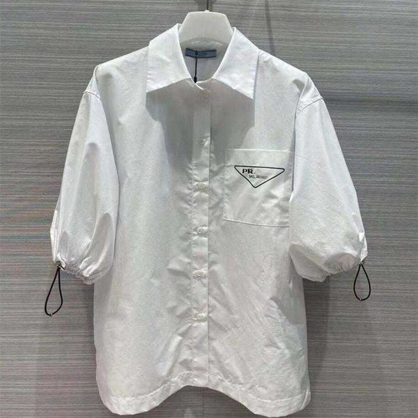 

2023 womens designer t shirt tracksuit triangle drawstring bubble white shirt summer casual loose versatile 3/4 sleeve top