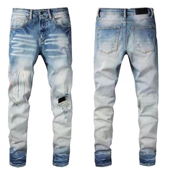 

luxury fashion mens jeans cool style designer denim pant distressed ripped biker black blue jean slim fit motorcycle size 28-40 e9w0