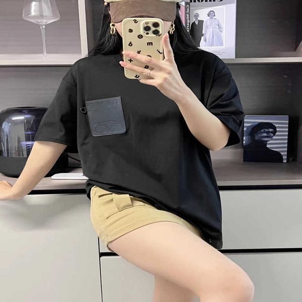 

designer women's clothing 20% off correct spring luojia 23ss classic leather label fake pocket os loose sleeve t-shirt, White