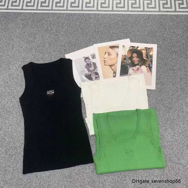 

women knits r embroidery t shirt sleeveless breathable knitted knits tee sport tank vest yoga tees 11, White
