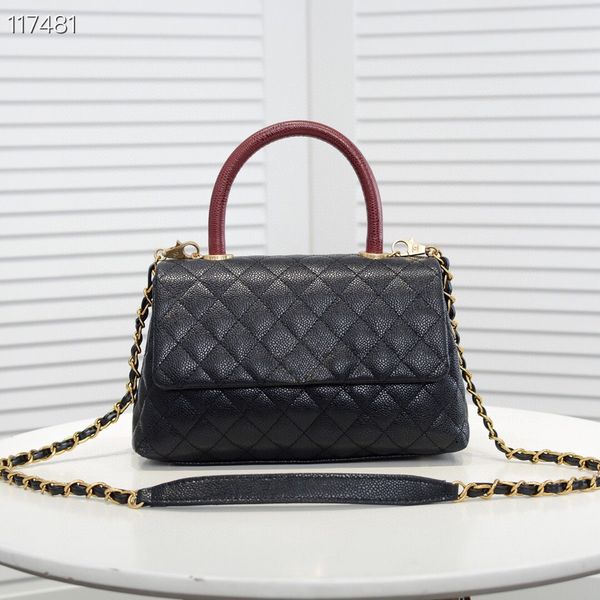

luxury women's bag classic designer handbag vintage caviar leather lizard pattern handle fashion diamond plaid shoulder bag woven chain