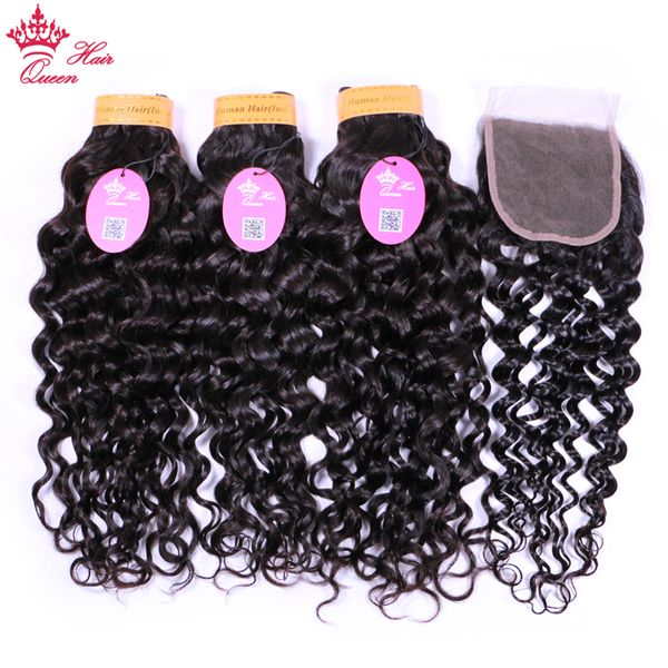 

water wave bundles with closure indian virgin human raw hair ocean wave curly hair bundles with lace color with baby hair queen hair product, Black;brown