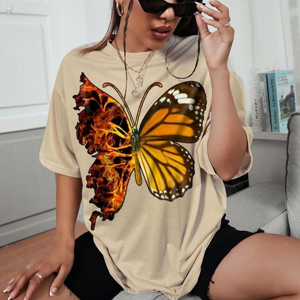 

women's t-shirt 3d abstract style butterfly pattern short-sleeved outdoor streetwear women clothing o-neck tee women's oversized t, White