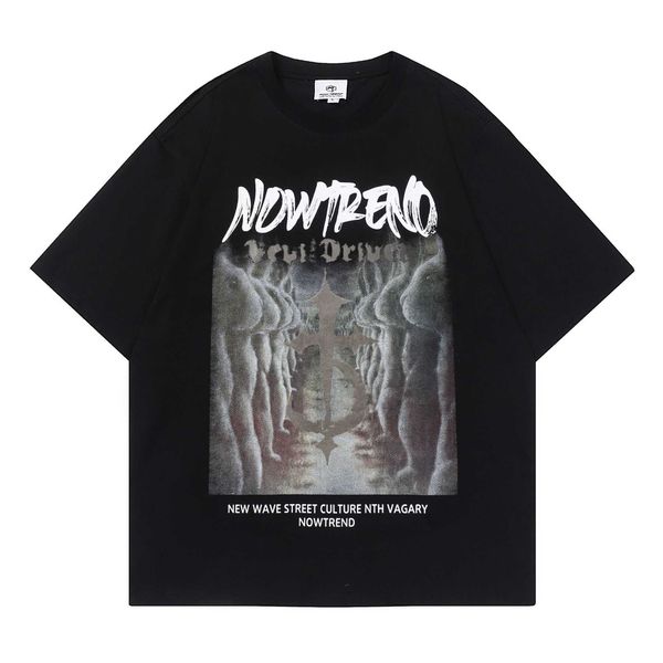 

men's t-shirts high street graffiti letter rabbit print short sleeve t-shirt ins fashion brand loose couple, White;black