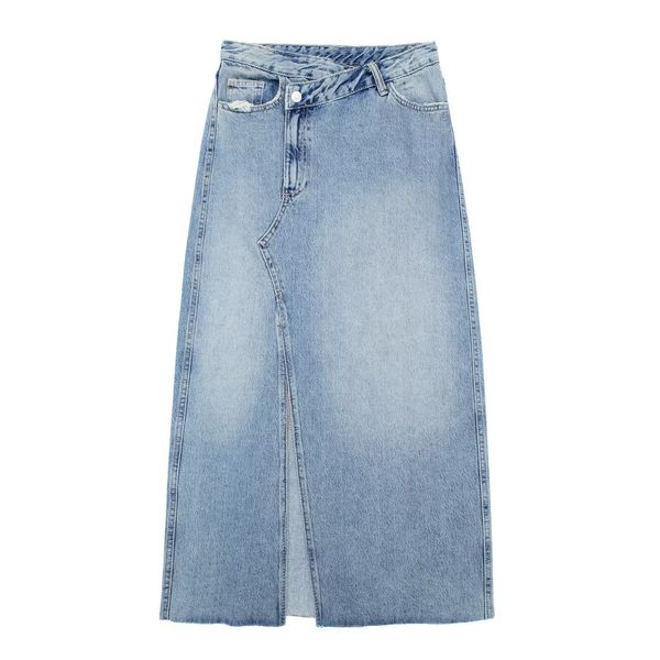 

skirts denim long for women blue high waist woman fashion 2023 faded slit maxi skirt spring button, Black