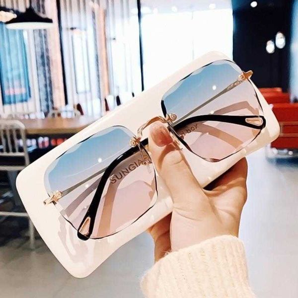 

fashion trend internet famous sunglasses frameless trimming dignified goddess, Blue