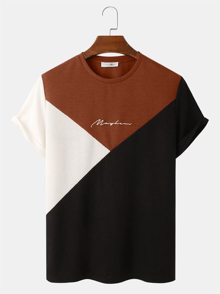 

men's t-shirts charmkpr men's t-shirt summer short sleeve casual loose t-shirt embroidered tri color knitted o-neck t-shirt tee ta, White;black