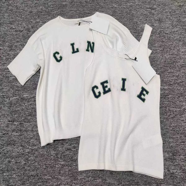 

2023 new women's tshirt shirt og spring/summer small fragrance casual contrast round neck letter loose sleeve knitted women, White;black