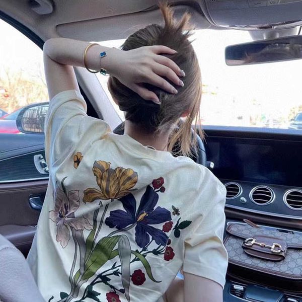 

womens designer t shirt 23 summer back flower printed t-shirt half sleeve dress, White