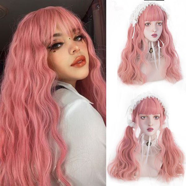 

synthetic wigs houyan long curly hair wavy pink wig female high temperature resistant synthetic fiber cosplay lolita 230410, Black
