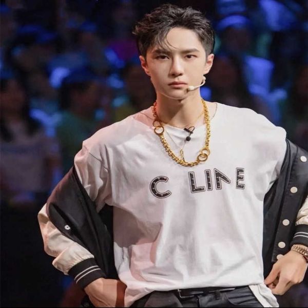 

2023 new women's tshirt shirt correct version wang yibo same frame liu ding os loose sleeve t-shirt underlay, White