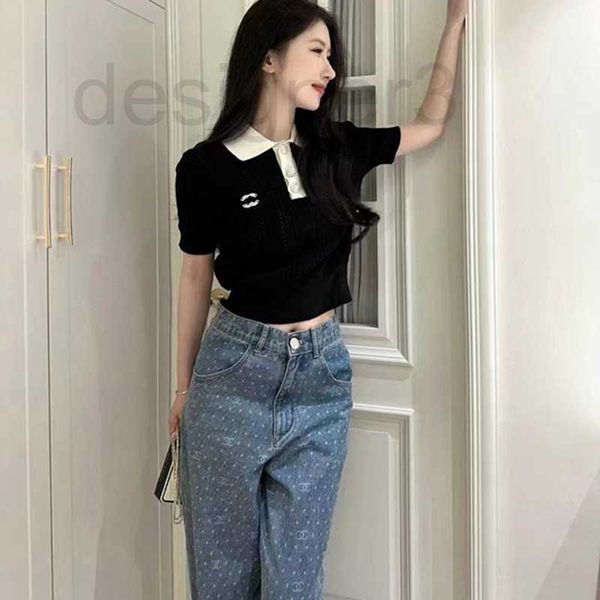 

women's polos designer 23 summer new contrast chic style polo collar three button hollow out letter fashion short sleeve kjrd, White