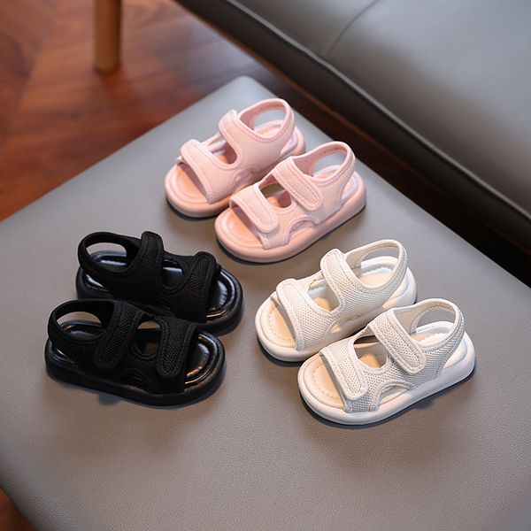 

first walkers summer solid baby girls boys sandals casual canvas hook and loop children's beach shoes soft sole flat bottom children&#0