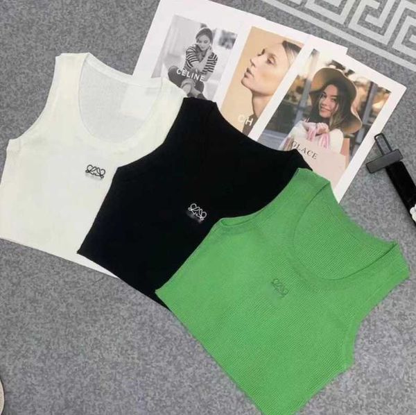 

womens tank t-shirt anagram regular cropped cotton jersey camis female femme knits tees designer embroidery knitted vest sport breathable y, White