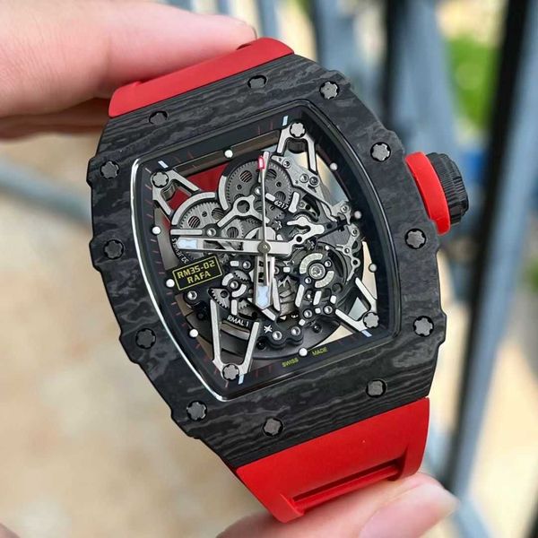 

luxury milles watches richa watch carbon fiber mens automatic mechanical watch personality hollow fashion tape luminous waterproof atmospher, Slivery;black
