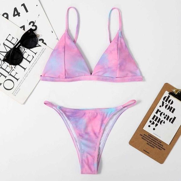 

triangle stitching bikini dyed printed multi color swimsuit for women, White;black