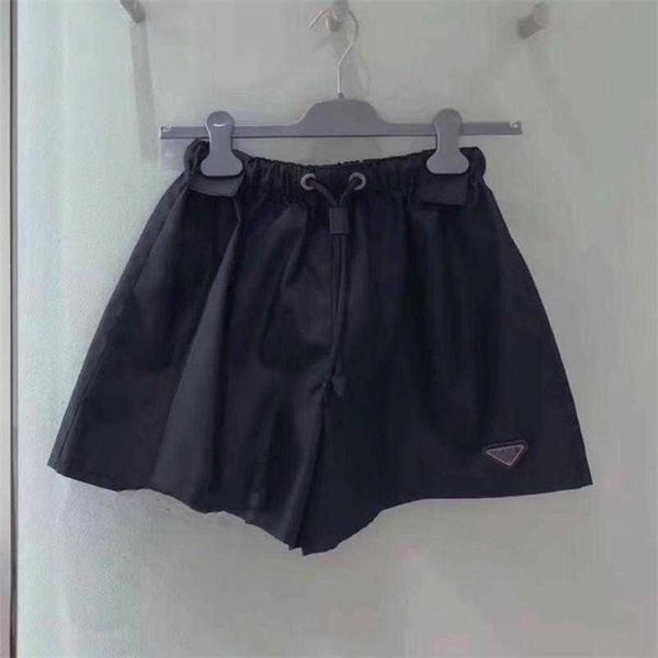 

womens designer t shirt shirt casual triangle drawstring nylon shorts 23 summer loose slim high waist wide leg pants, Black
