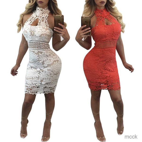 

casual dresses women summer lace mini dress halter strapless hollow out backless bodycon party dresses clubwear femme robe m230411, Black;gray