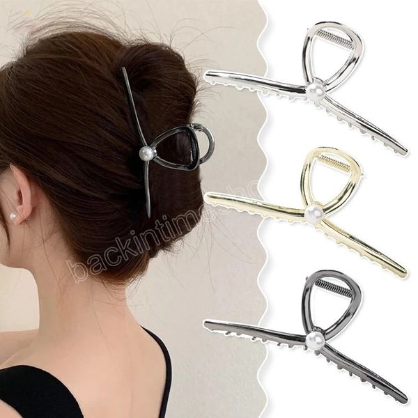

13.5cm vintage pearl metal hair claw fashion hair accessories for women gold silver color extra large crab clip ponytail clips, Slivery;white