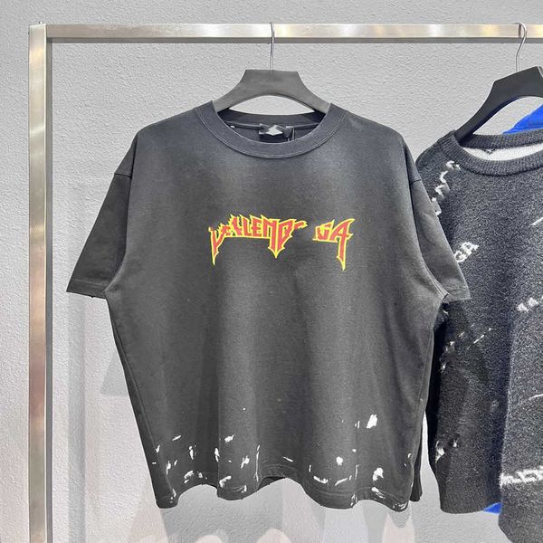 

2023 womens designer t shirt tracksuit shirt high edition family lightning letter speckle print heavy duty wash water worn hole loose sleeve, White;black